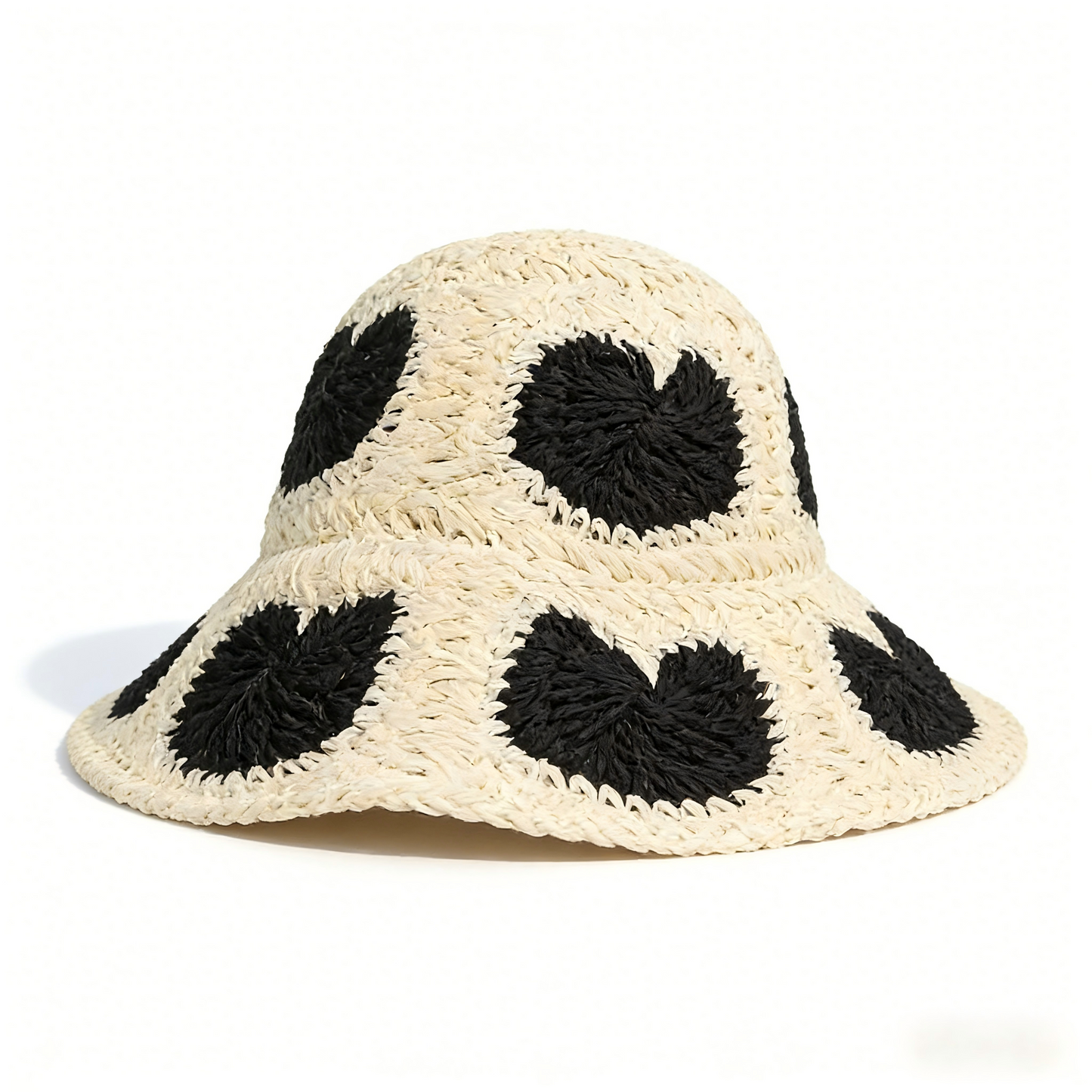 Boho French Retro Paper Straw Wide Brim Sun Hat – Face-Slimming Straw Bucket Hat for Summer Getaways