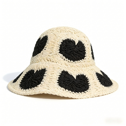 Boho French Retro Paper Straw Wide Brim Sun Hat – Face-Slimming Straw Bucket Hat for Summer Getaways