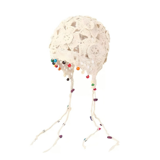 Bohemian Floral Tassel Crochet Beanie for Women, Vintage Hollow-Out Ethnic Style Pullover Hat, Hand-Knitted Cap