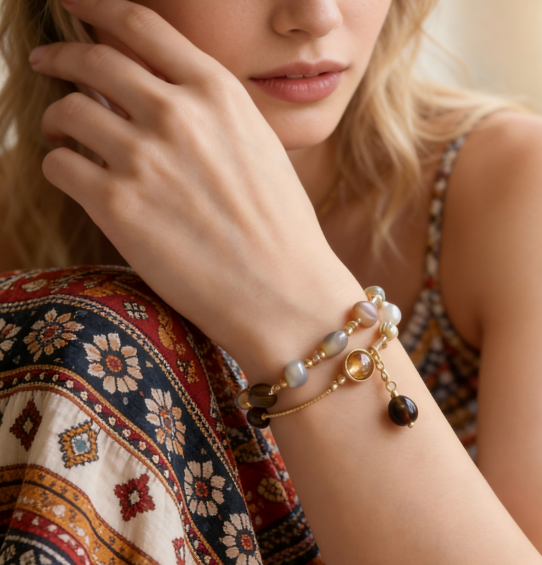 Boho Wanderlust Layered Natural Stone Wrap Bracelet | Earthy Elegance